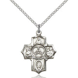 Sterling Silver New Family Five-Way Medal Necklace 7/8 x 3/4 inch pendant on 18 inch chain with lobster clasp - Handcrafted by Bliss