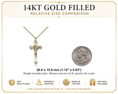 14kt Gold Filled INRI Flared Tip Crucifix Necklace – 18″ Chain