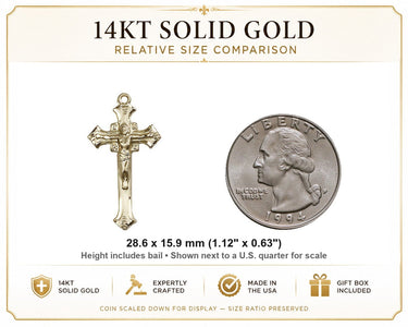 14kt Solid Gold INRI Flared Tip Crucifix Pendant