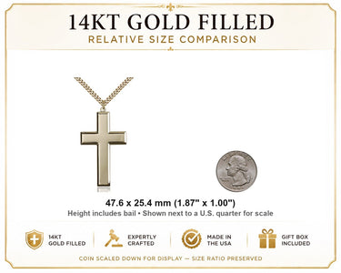 Extra Large 14kt Gold Filled Cross Necklace | 1 7/8 x 1" Pendant | 24" Chain | USA Made by Bliss