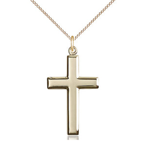 Collar de cruz católica mediana de oro laminado de 14 kt | 1 1/8 x 5/8 | Cadena de 18