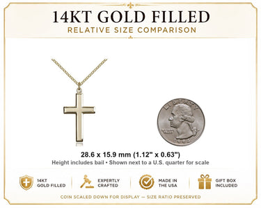 14kt Gold Filled Medium Catholic Cross Necklace | 1 1/8 x 5/8 | 18" Chain | USA Made by Bliss