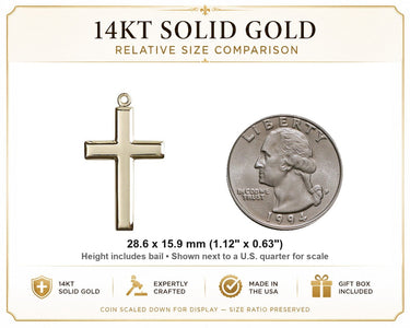 14kt Solid Gold Medium Cross Pendant | 1 1/8 x 5/8 Inches | Handcrafted in USA by Bliss