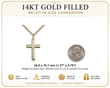 Gold Filled Large Catholic Cross Necklace | 1 3/8" x 3/4" Pendant | 24" Heavy Curb Chain | USA Made by Bliss