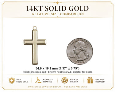14kt Solid Gold Large Catholic Cross Pendant | 1 3/8" x 3/4" | Handcrafted in USA by Bliss