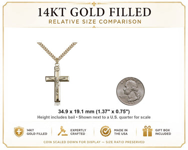 14kt Gold Filled Large Catholic Crucifix Necklace | 1 3/8 x 3/4 Pendant | 24" Chain | USA Made by Bliss