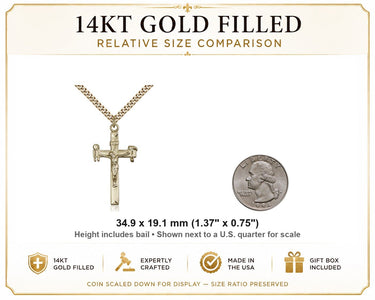 14kt Gold Filled Large Catholic Crucifix Necklace | 1 3/8 x 3/4 Pendant | 24" Chain | USA Made by Bliss