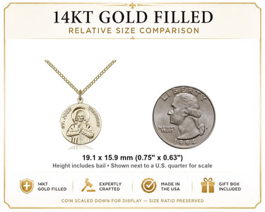 Gold Filled Medium St. John Vianney Patron Saint Medal Necklace | 3/4" x 5/8" | 18" Chain | USA Made by Bliss