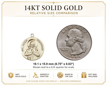 14kt Solid Gold Medium St. John Vianney Medal Pendant | 3/4" x 5/8" | Handcrafted in USA by Bliss