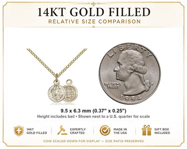 14kt Gold Filled Small St. Benedict Patron Saint Medal Necklace | 3/8 x 1/4" | 18" Chain | USA Made by Bliss