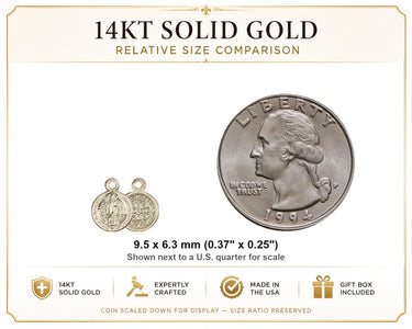 14kt Solid Gold Small St. Benedict Patron Saint Medal Pendant | 3/8 x 1/4" | Handcrafted in USA by Bliss