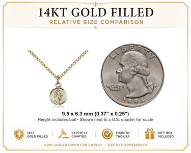 Collar de Medalla de San Cristóbal Católico Pequeño de Oro de 14kt | 3/8x1/4" | Cadena de 18" | Hecho en EE. UU. por Bliss