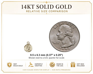 14kt Solid Gold Small St. Christopher Patron Saint Medal Pendant | 3/8" x 1/4" | USA Made by Bliss