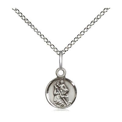 Sterling Silver Small St. Christopher Patron Saint Medal Necklace | 3/8" x 1/4" | 18" Chain | USA Made by Bliss