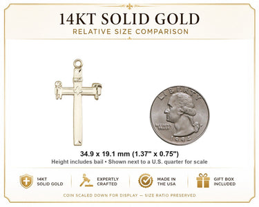 14kt Solid Gold Large Carpenter Cross Pendant | 1-3/8" x 3/4" | USA Made by Bliss