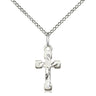 Small sterling silver Catholic cross necklace with 5/8 inch pendant on 18 inch chain by Bliss Manufacturing