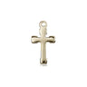 Small 14kt solid gold Catholic cross pendant measuring 5/8 inch by 3/8 inch by Bliss Manufacturing