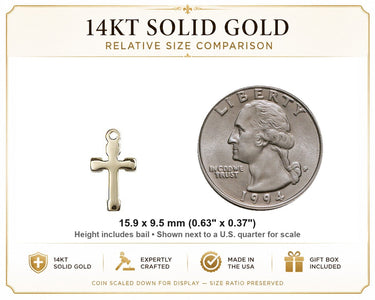 14kt Solid Gold Small Cross Pendant | 5/8" x 3/8" | USA Made by Bliss