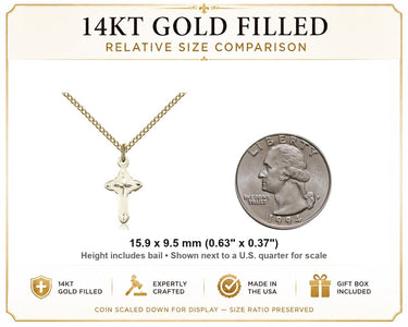 Gold Filled Small Cross Necklace | 5/8"x3/8" | 18" Lite Curb Chain | Bliss