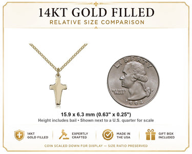 14kt Gold Filled Small Catholic Cross Necklace | 5/8 x 1/4 | 18" Curb Chain | USA Made by Bliss