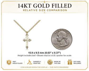 Gold Filled Small Catholic Cross Necklace | 5/8 x 3/8 Pendant | 18" Chain | USA Made by Bliss