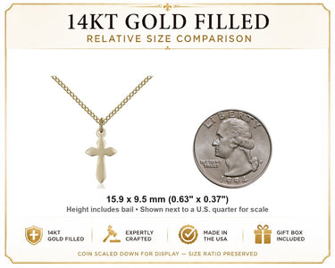 14kt Gold Filled Small Catholic Cross Necklace | 5/8" x 3/8" | 18" Chain | USA Made by Bliss
