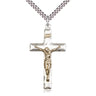 Two-Tone Gold Filled Sterling Silver Large Catholic Crucifix Necklace 1 5/8 x 7/8 inches on 24 inch chain by Bliss Manufacturing