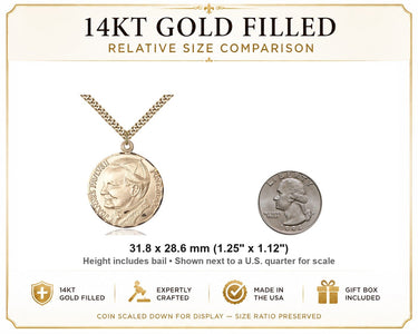 Collar de medalla grande de San Juan Pablo II, bañado en oro de 14 quilates | 1 1/4" x 1 1/8" | Cadena de 24" | Bliss