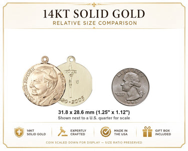 Colgante Medalla Grande de San Juan Pablo II de Oro Macizo de 14kt | 3,18 cm x 2,86 cm | Hecho en EE. UU. por Bliss