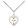 Two-tone Gold Filled and Sterling Silver small heart cross necklace with 18 inch chain by Bliss Manufacturing