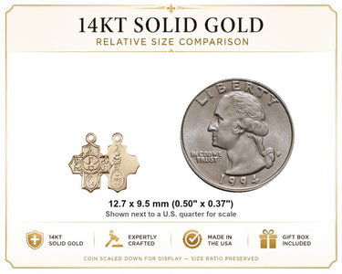 14kt Solid Gold Small Catholic 5-Way Medal Pendant | 1/2 x 3/8 | Handcrafted in USA by Bliss