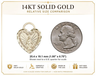 Colgante de Medalla Corazón Milagroso Mediano de Oro Macizo de 14kt | 1" x 3/4" | Hecho en EE. UU. por Bliss