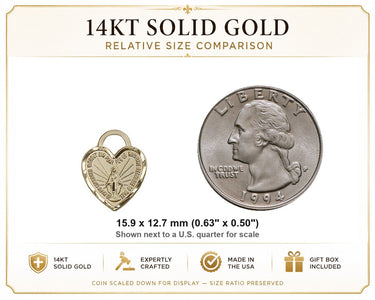 14kt Solid Gold Small Miraculous Heart Medal Pendant | 5/8 x 1/2 | USA Made by Bliss