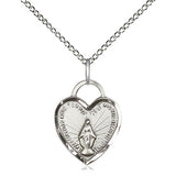 Small sterling silver Miraculous Medal heart pendant necklace with 18 inch chain handcrafted by Bliss