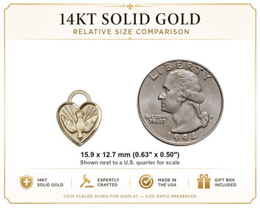Colgante de oro macizo de 14 quilates con medalla de corazón pequeño para confirmación | 5/8 x 1/2 | Hecho a mano en EE. UU. por Bliss