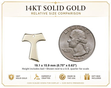 14kt Solid Gold Medium Tau Cross Pendant | 3/4" x 5/8" | Handcrafted in USA by Bliss