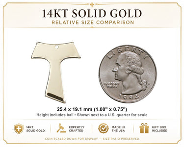 14kt Solid Gold Medium Tau Cross Pendant | 1" x 3/4" | Handcrafted in USA by Bliss