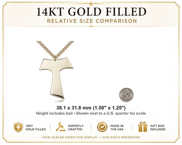 14kt Gold Filled Large Tau Cross Necklace | 1 1/2" x 1 1/4" Pendant | 24" Chain | USA Made by Bliss