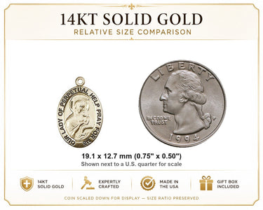 14kt Solid Gold Medium Our Lady of Perpetual Help Medal Pendant | 3/4 x 1/2 | Handcrafted in USA by Bliss