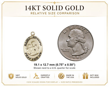 14kt Solid Gold St. Joseph Medal Pendant 3/4 x 1/2 | Handcrafted USA | Bliss