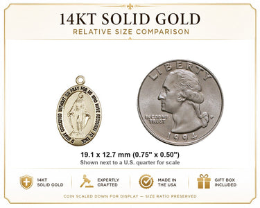 Colgante de Medalla Milagrosa mediana de oro macizo de 14kt | 1,9 x 1,3 cm | Hecho a mano en EE. UU. por Bliss