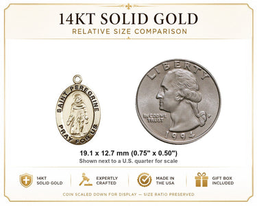 14kt Solid Gold Medium St. Peregrine Medal Pendant | 3/4x1/2" | Cancer Patron Saint | USA Made by Bliss