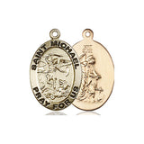 14kt Solid Gold St. Michael the Archangel Catholic medal pendant, 3/4 x 1/2 inch, handcrafted by Bliss Manufacturing USA