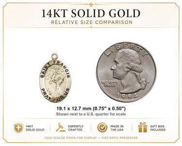 14kt Solid Gold Medium St. Francis of Assisi Medal Pendant | 3/4" x 1/2" | Handcrafted in USA by Bliss