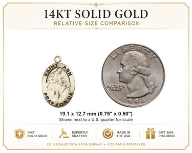 14kt Solid Gold Medium St. Ann Medal Pendant | 3/4" x 1/2" | Handcrafted in USA by Bliss
