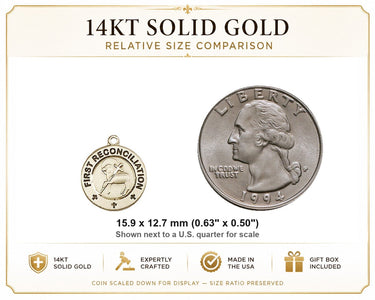 Colgante de Medalla Pequeña de Primera Reconciliación Católica de Oro Macizo de 14kt | 1,59 cm x 1,27 cm | Hecho a Mano en EE. UU. por Bliss