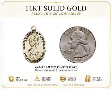 Colgante de Medalla de San Cristóbal Mediana de Oro Sólido de 14kt | 1" x 5/8" | Hecho a Mano en EE. UU. por Bliss