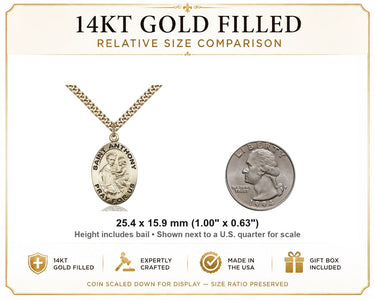 14K Gold Filled St. Anthony Oval Medal Necklace – Large 1″ x 5/8″, 24″ Gold-Plated Chain