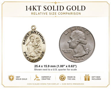 Medalla/Colgante de 14kt de Oro Macizo Mediano San Antonio de Padua | 1 x 5/8 | Hecho a Mano en EE. UU. por Bliss