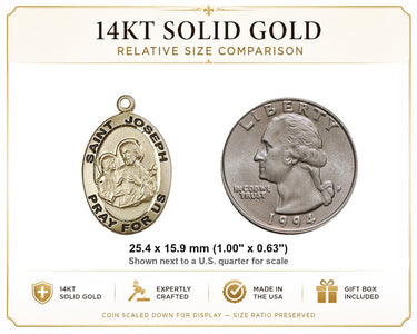 14kt Solid Gold Medium St. Joseph Patron Saint Medal Pendant | 1" x 5/8" | USA Made by Bliss